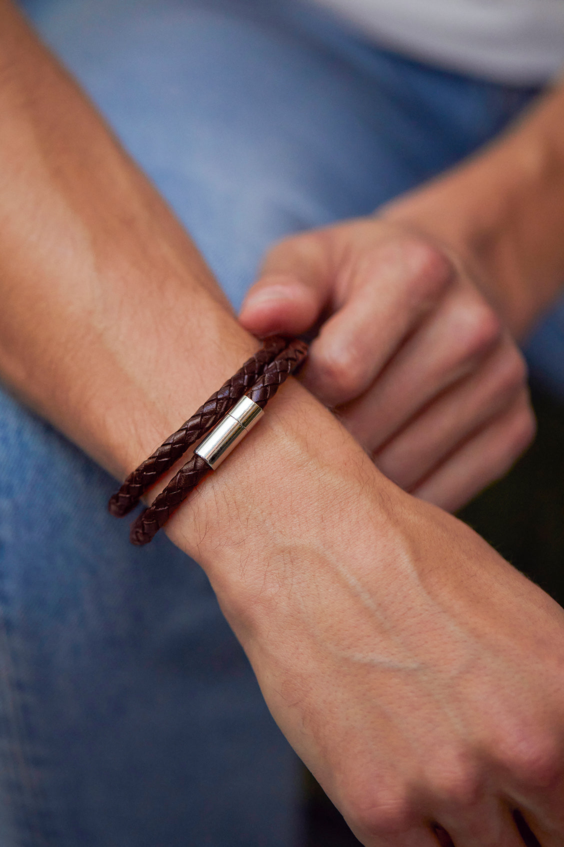 Mens Leather Double Plaited Wrap Bracelet