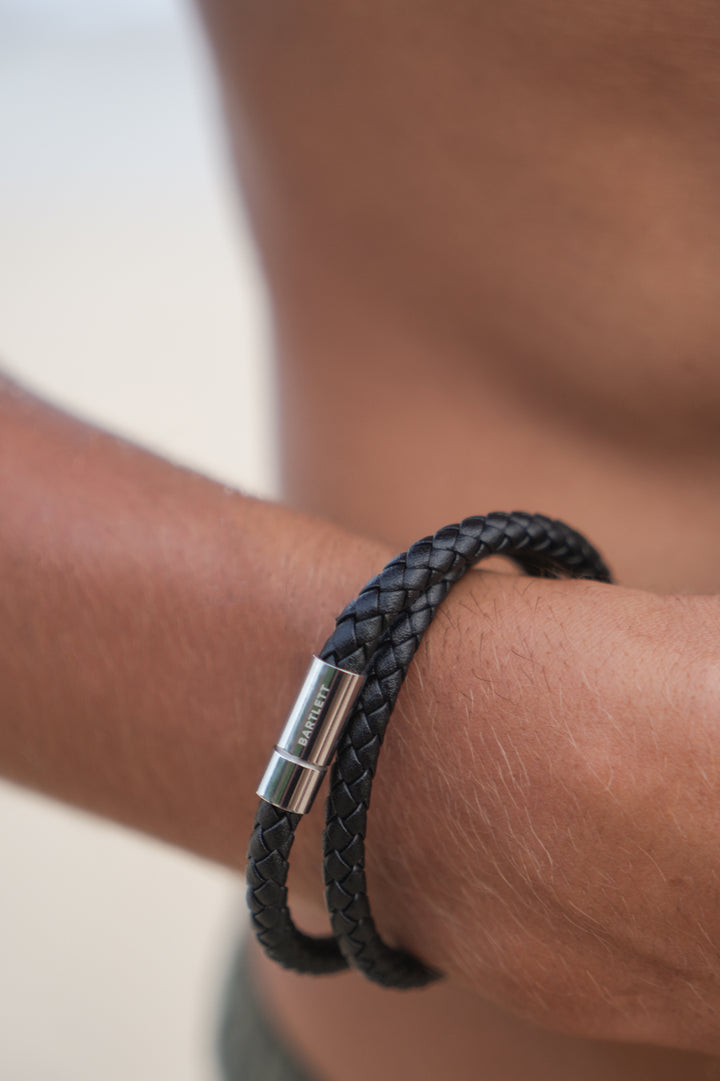 Men's Leather Double Plaited Wrap Bracelet