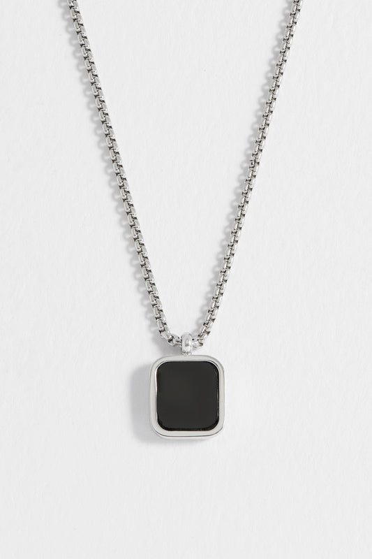 Mens Square Gemstone Pendant Necklace