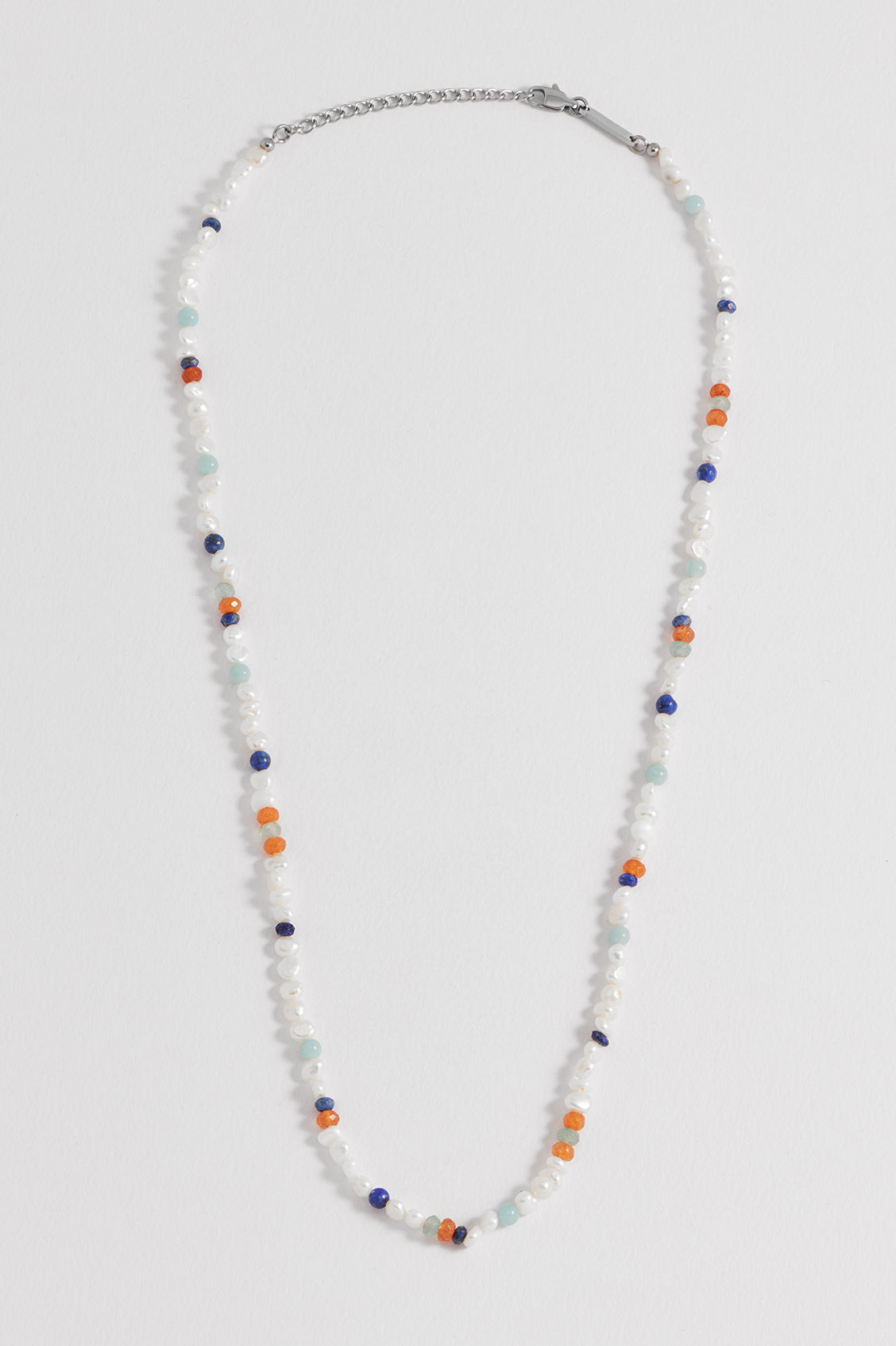 Men's Pearl and Mixed Gemstone Necklace