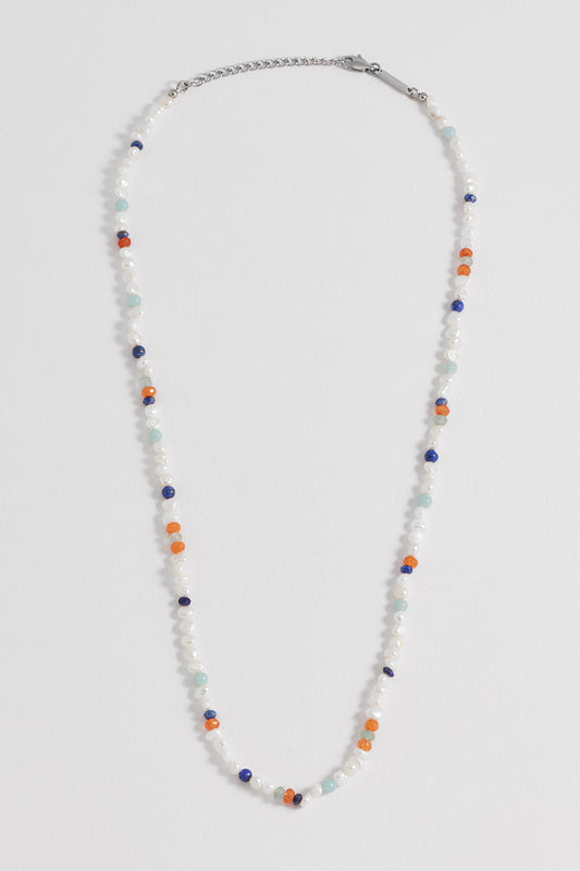 Men's Pearl and Mixed Gemstone Necklace