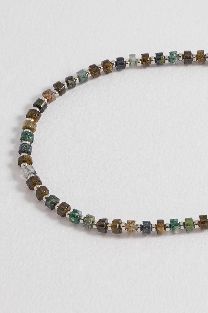 Men's Mixed Green Gemstone Rondelle Necklace
