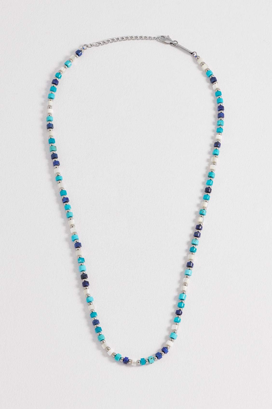 Men's Mixed Blue Gemstone Rondelle Necklace