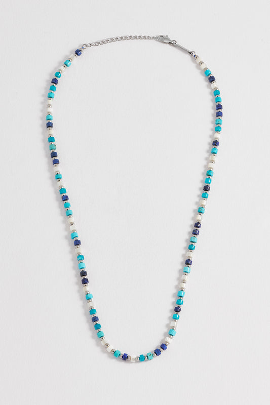 Men's Mixed Blue Gemstone Rondelle Necklace