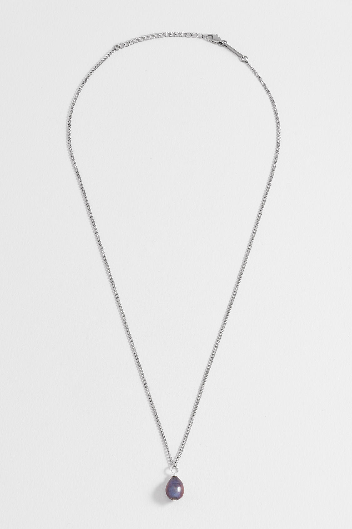Men's Fine Curb Chain and Blue Pearl Necklace