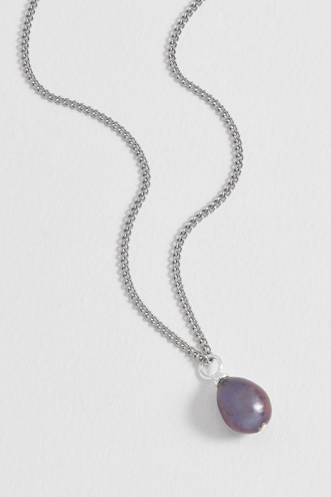 Men's Fine Curb Chain and Blue Pearl Necklace