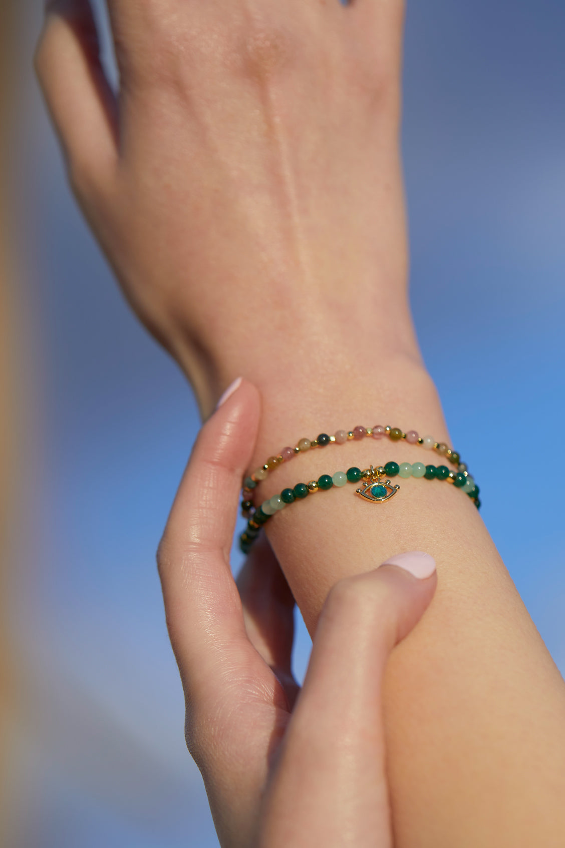 Beaded Evil Eye Charm Bracelet