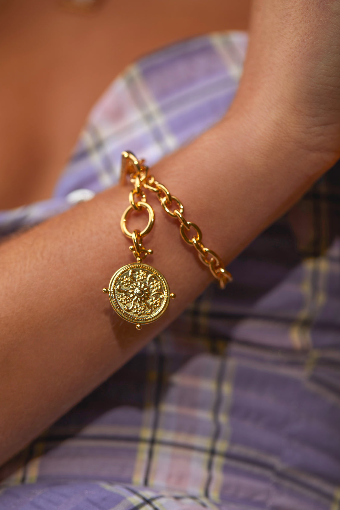 Floral Coin Charm Bracelet