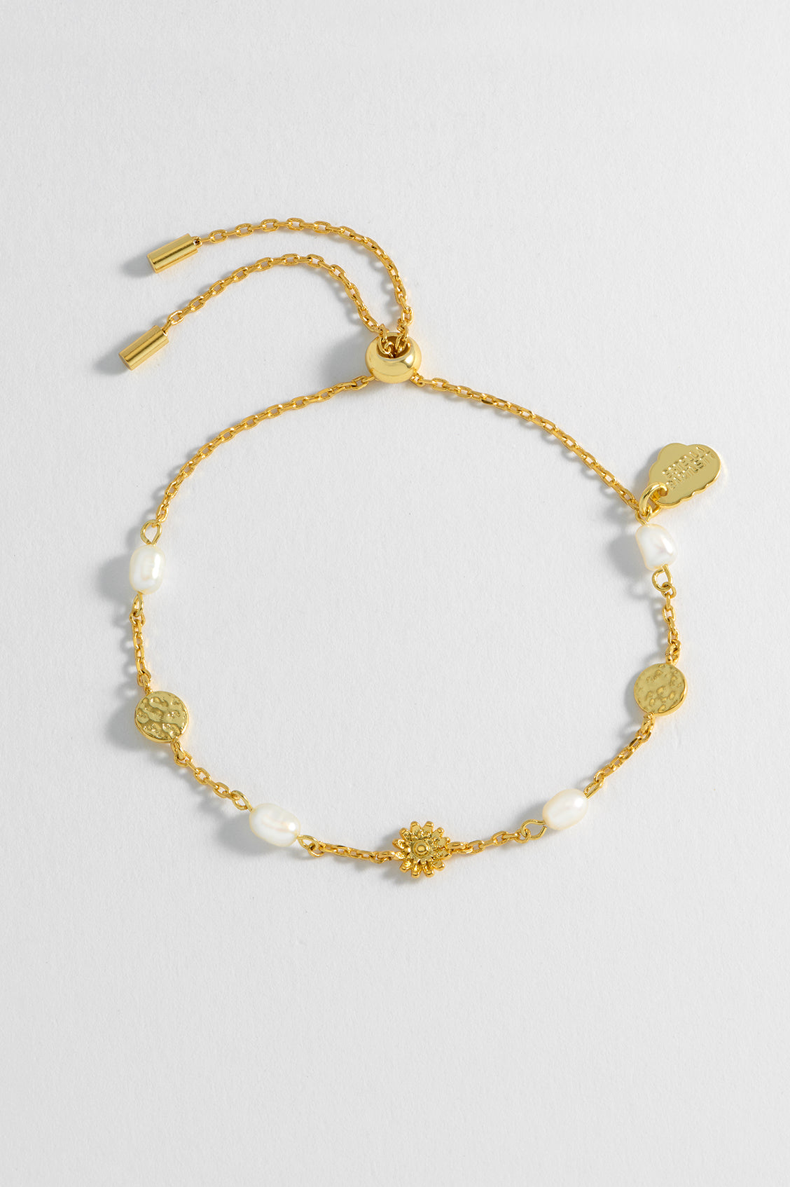 Textured Disc Flower Pearl Bracelet