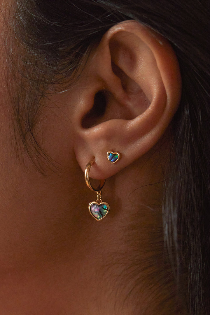 Abalone Heart Drop Hoops