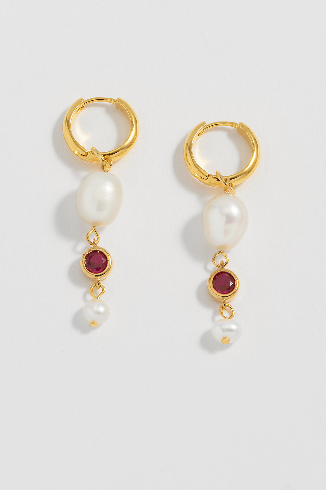 Pearl CZ Drop Hoop Earrings