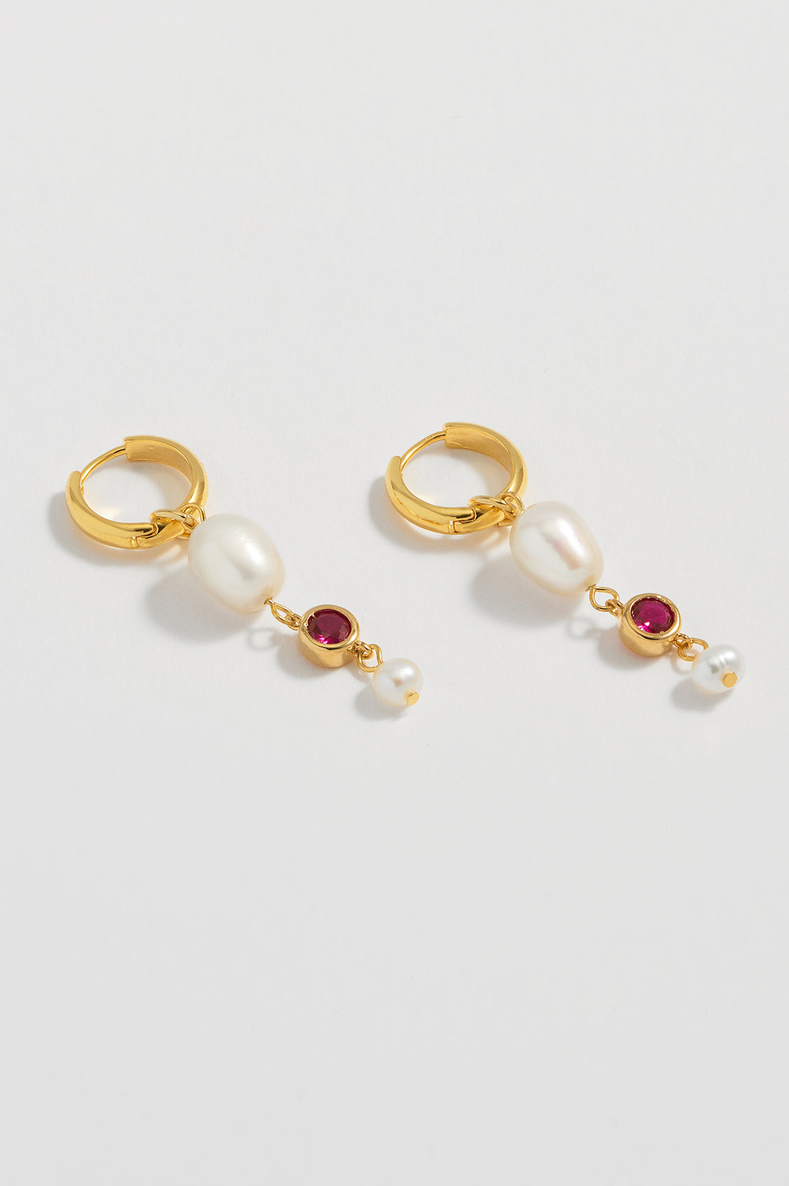 Pearl CZ Drop Hoop Earrings