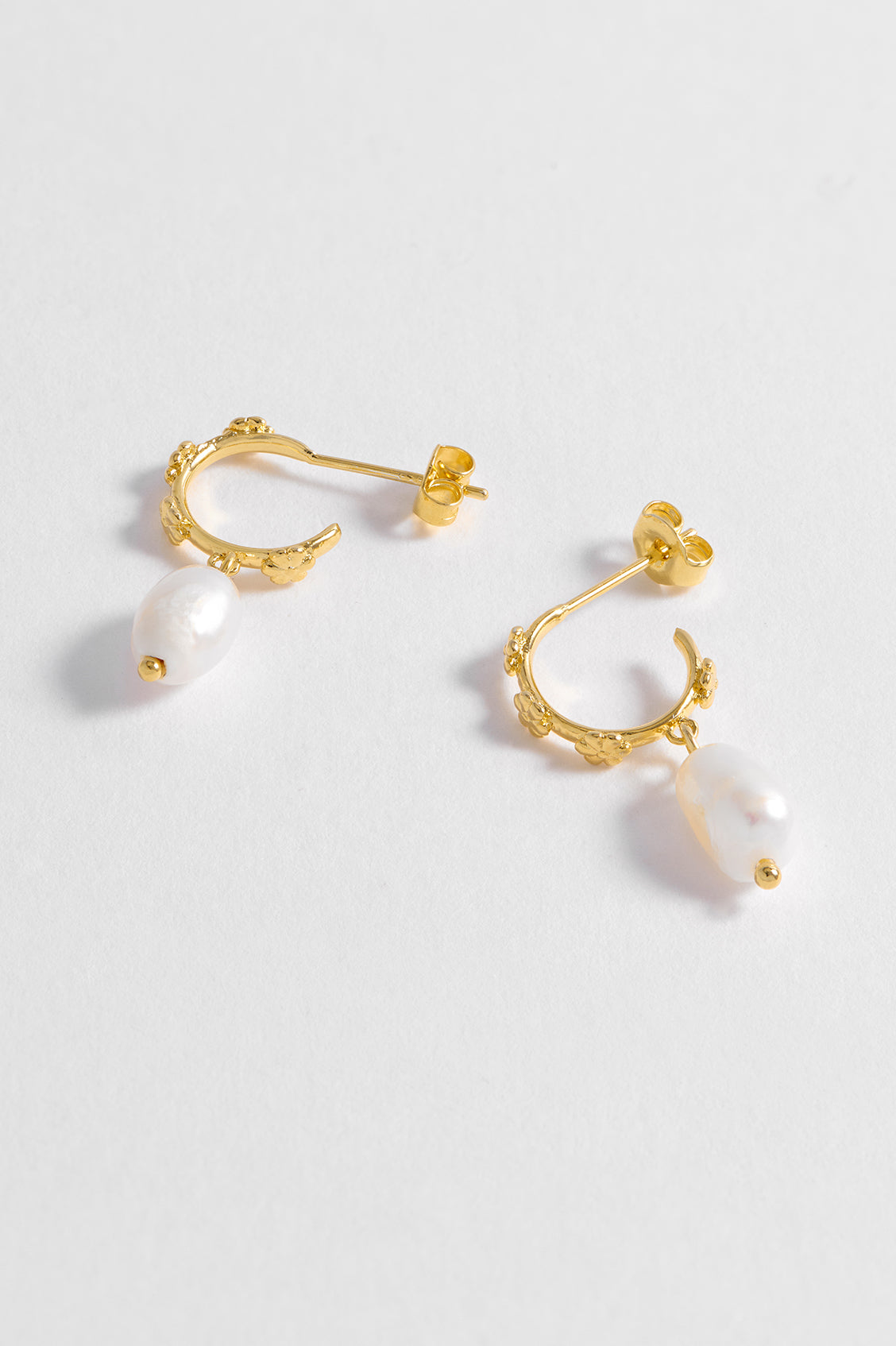 Flower Pearl Drop Hoops