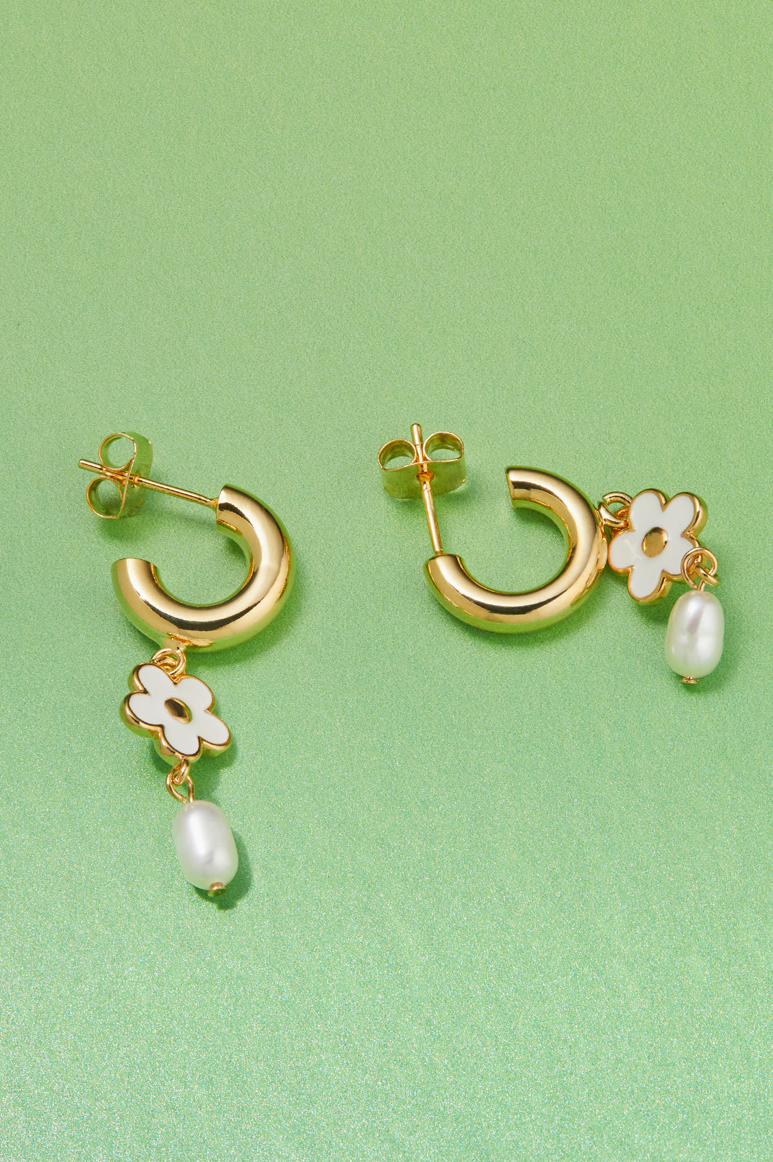 Enamel Flower Pearl Drop Hoops