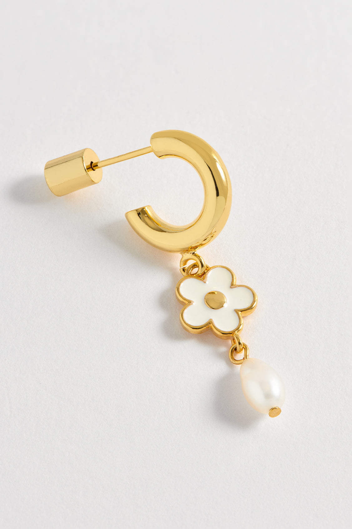 Enamel Flower Pearl Drop Hoops