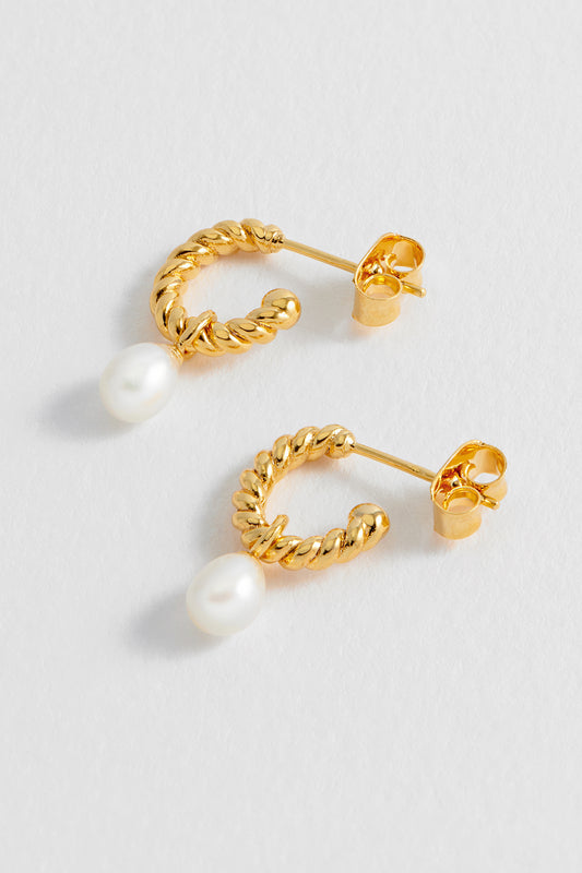 Pearl Drop And Twist Hoop Earrings