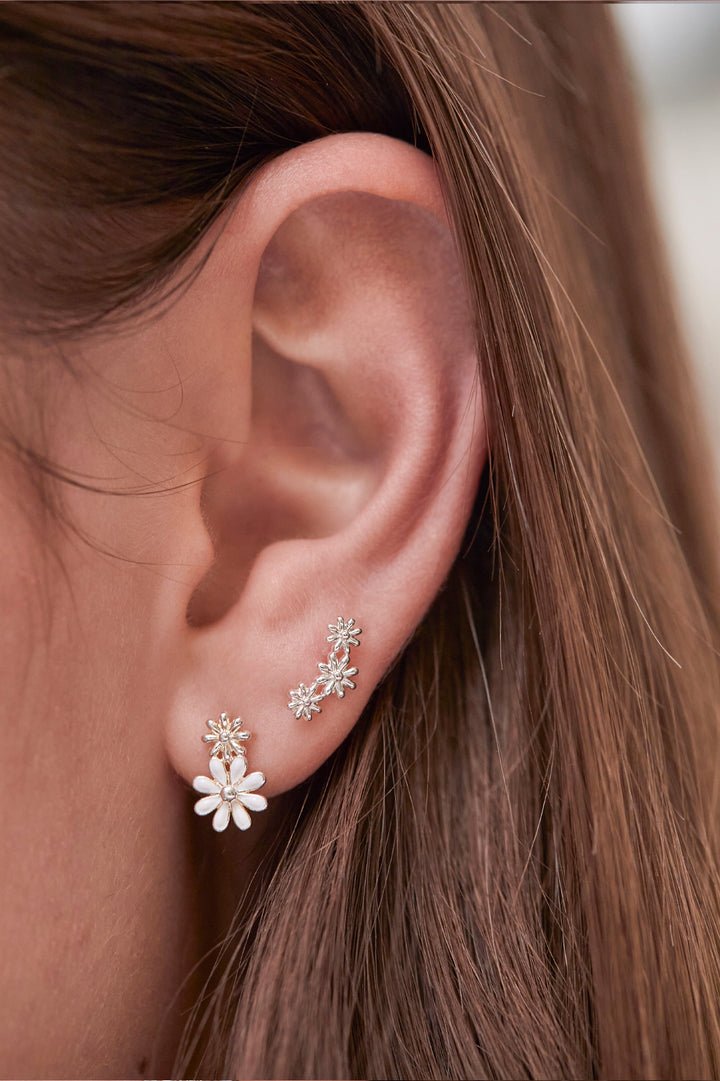 White Enamel Double Flower Studs