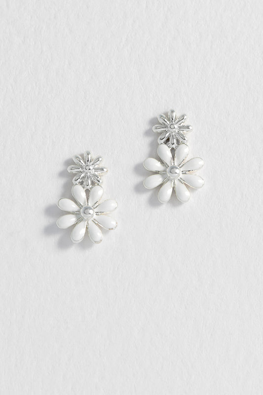 White Enamel Double Flower Studs