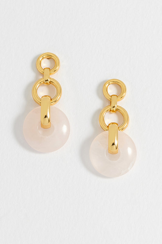 Rose Quartz Graduated Round Link Drop Earrings