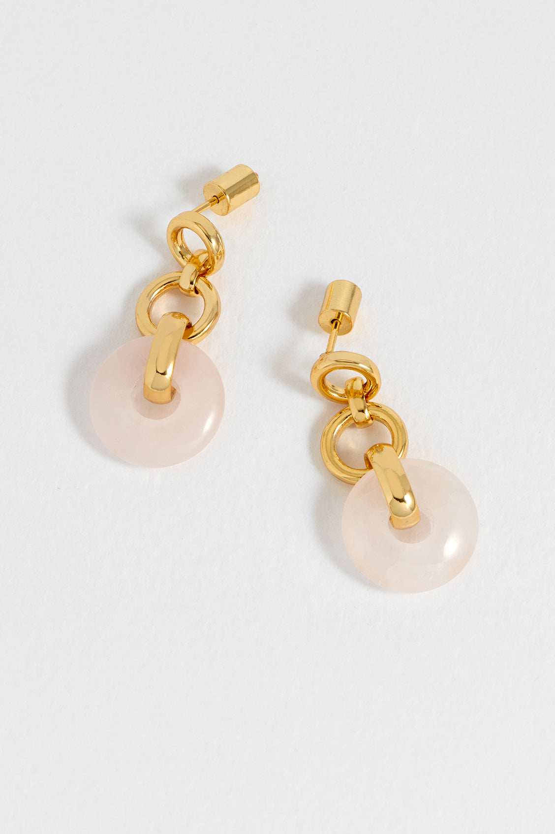Rose Quartz Graduated Round Link Drop Earrings