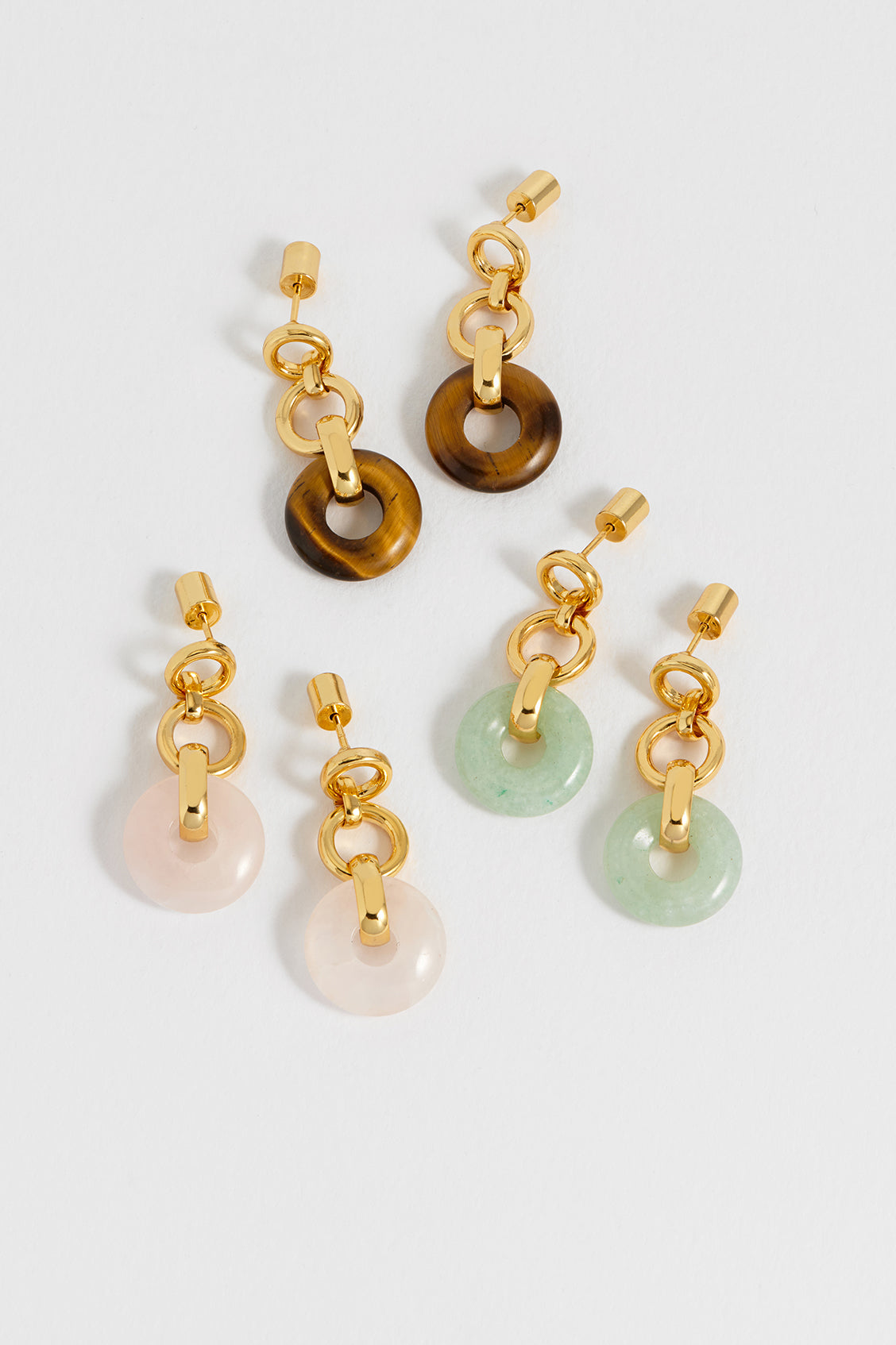 Rose Quartz Graduated Round Link Drop Earrings