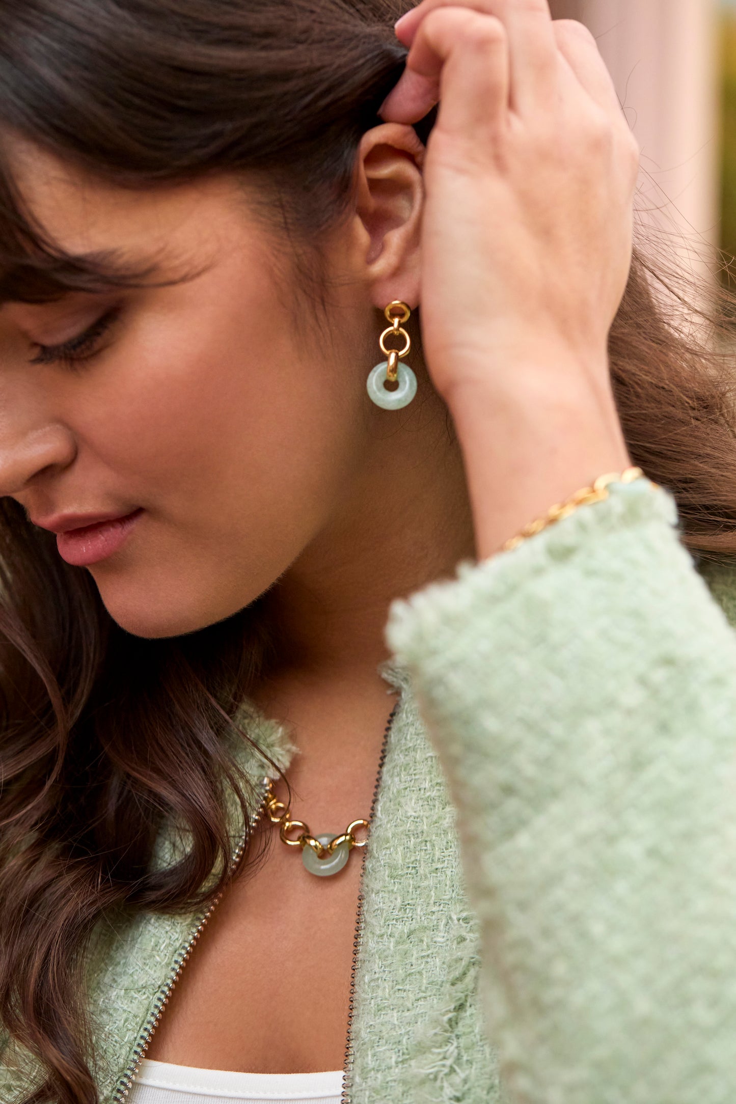 Green Quartz Graduated Round Link Drop Earrings