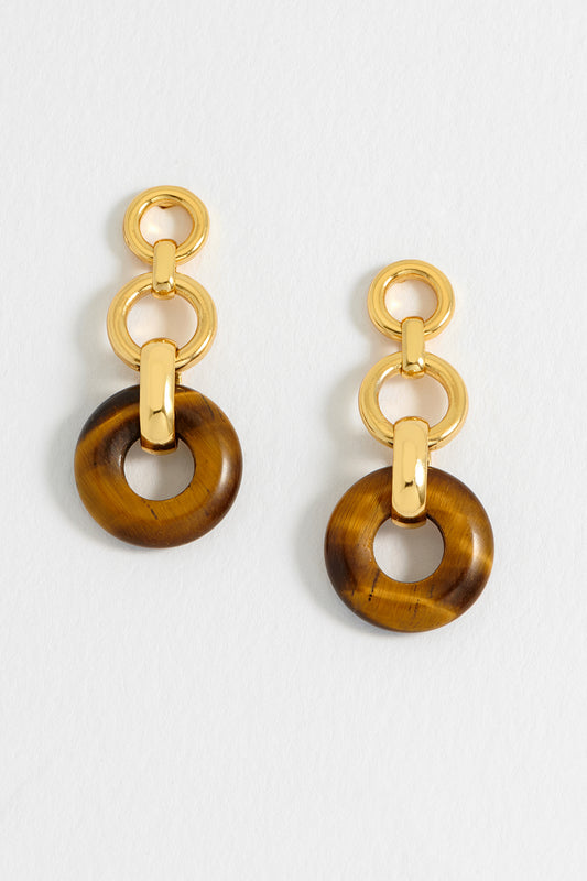 Tigers Eye Graduated Round Link Drop Earrings