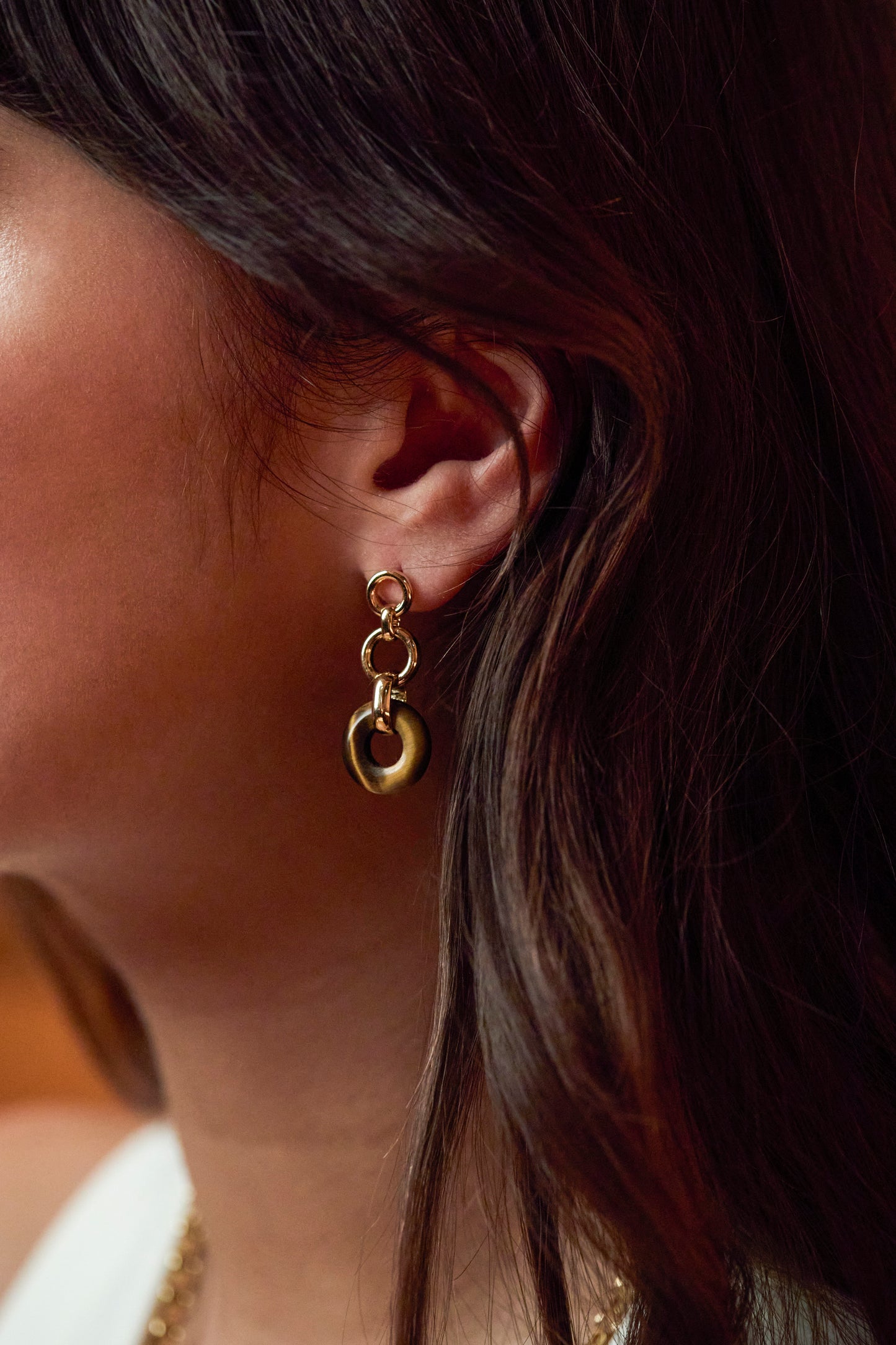 Tigers Eye Graduated Round Link Drop Earrings