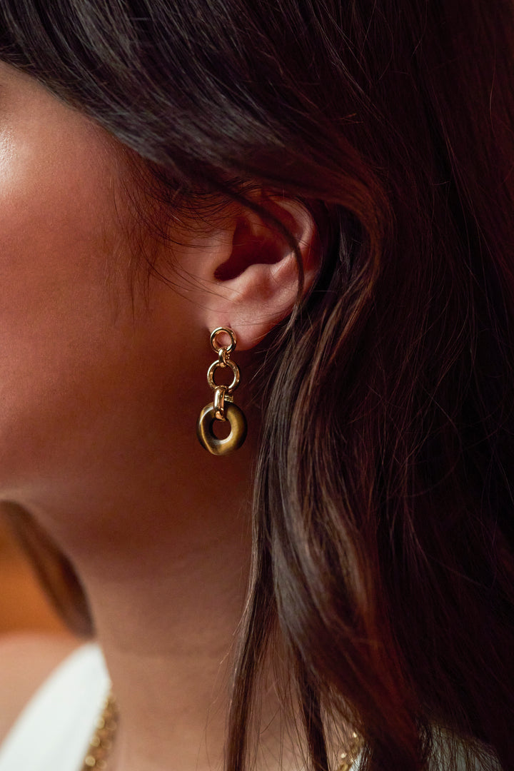 Tigers Eye Graduated Round Link Drop Earrings