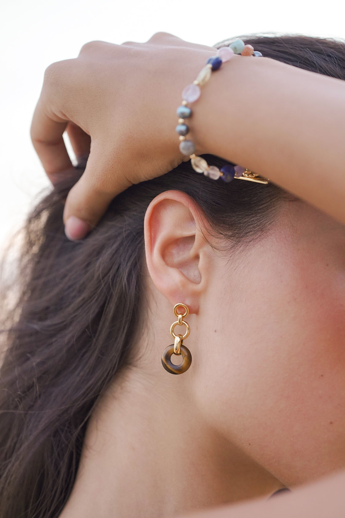 Tigers Eye Graduated Round Link Drop Earrings