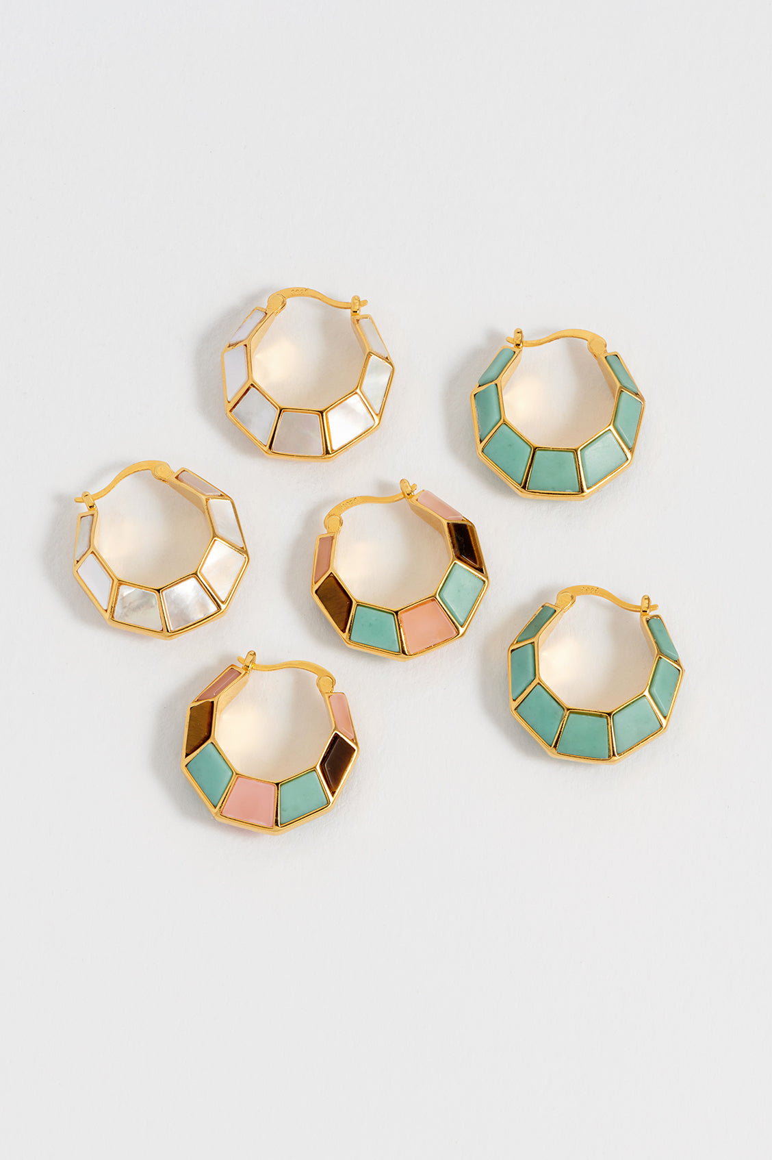 Mixed Gemstone Octagon Hinge Hoop Earrings