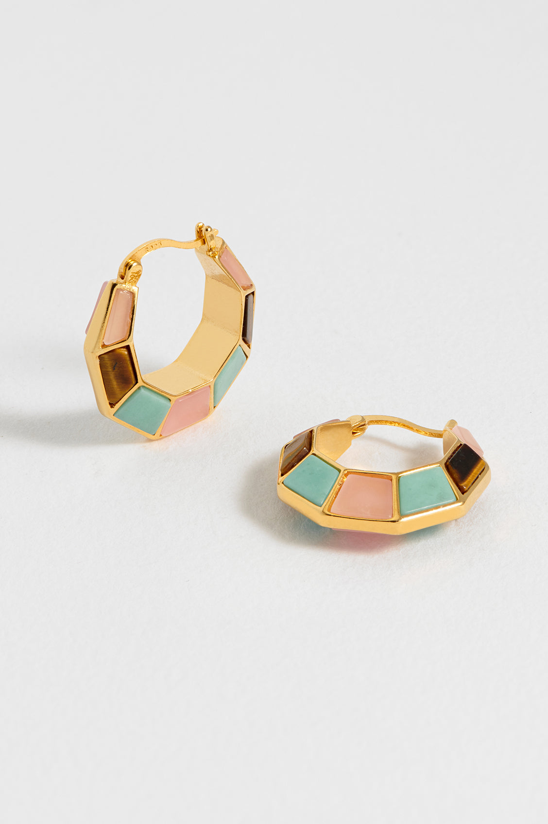 Mixed Gemstone Octagon Hinge Hoop Earrings