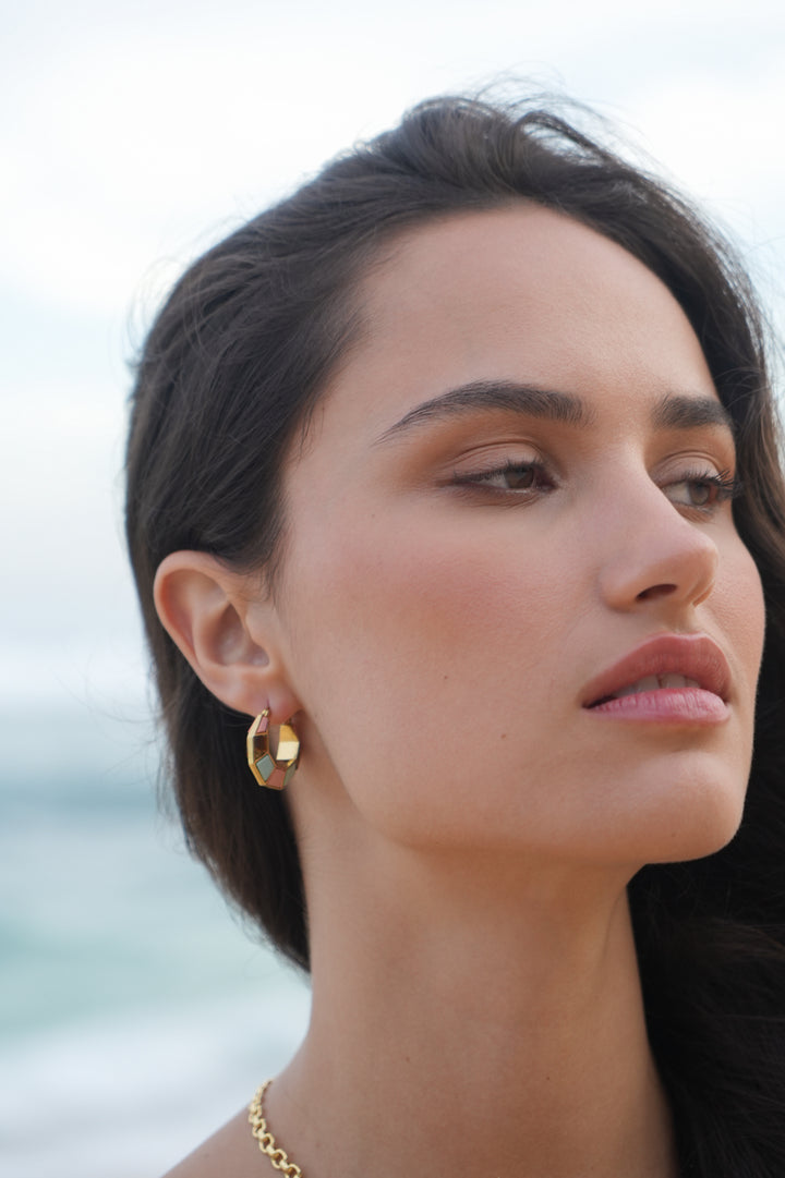 Mixed Gemstone Octagon Hinge Hoop Earrings