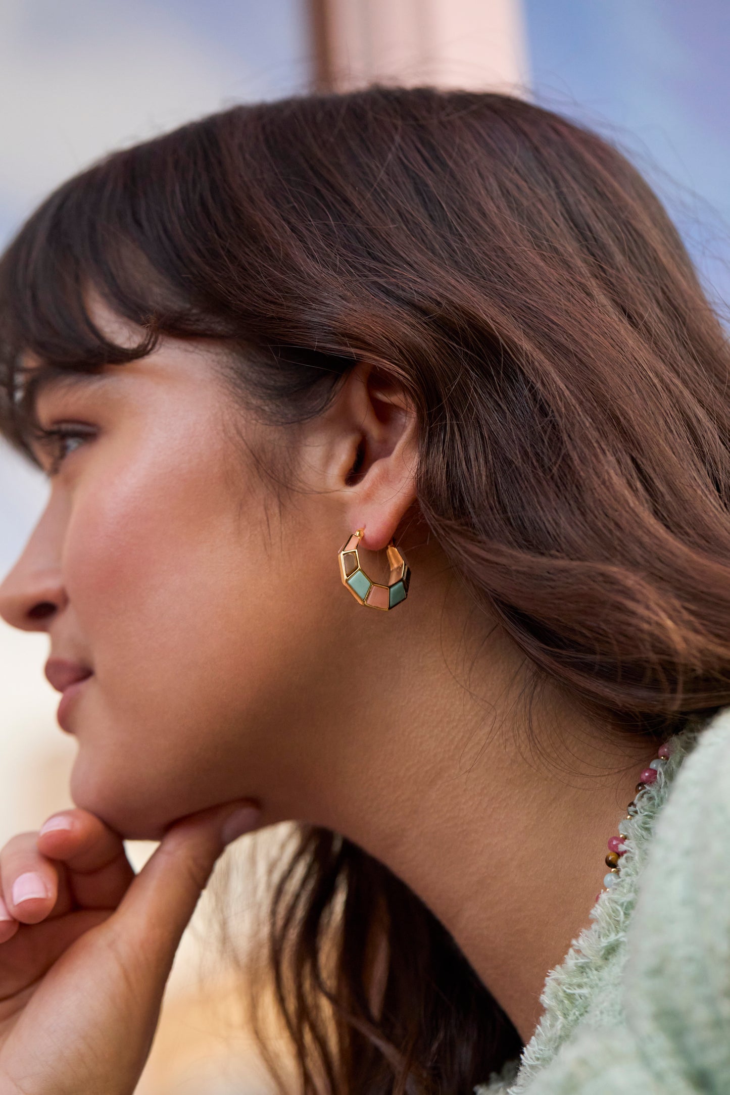 Mixed Gemstone Octagon Hinge Hoop Earrings