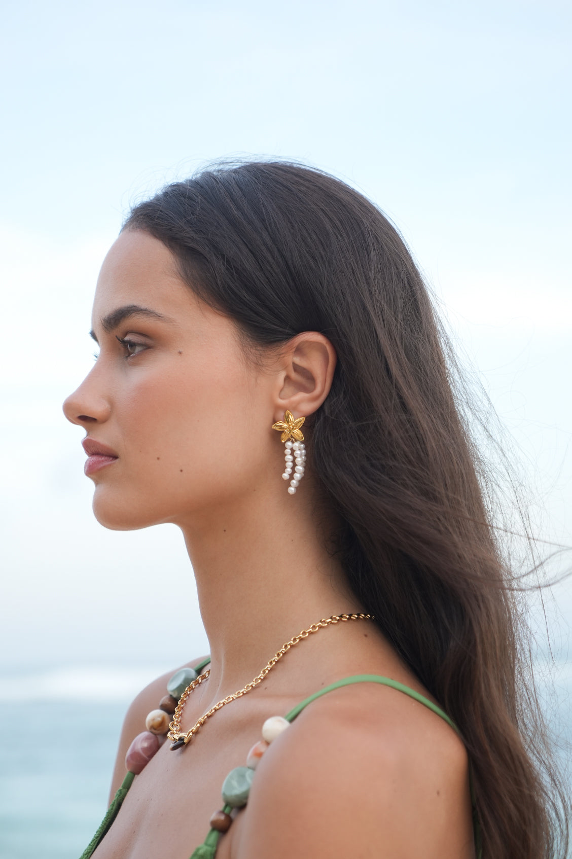 Flower Pearl Drop Earrings