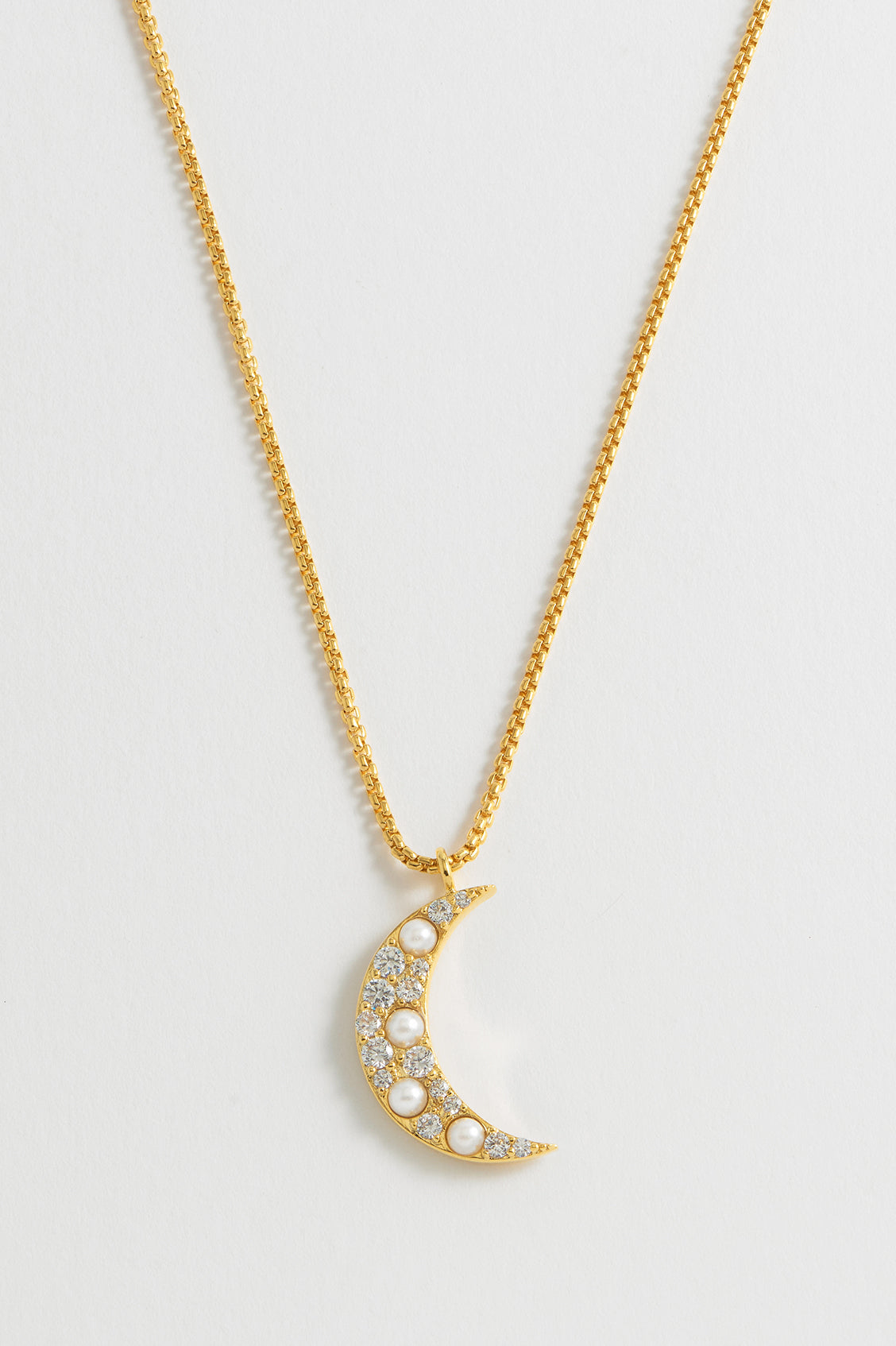 Pearl CZ Moon Pendant