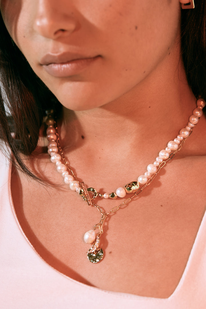 Moon Pearl Coin Drop Necklace