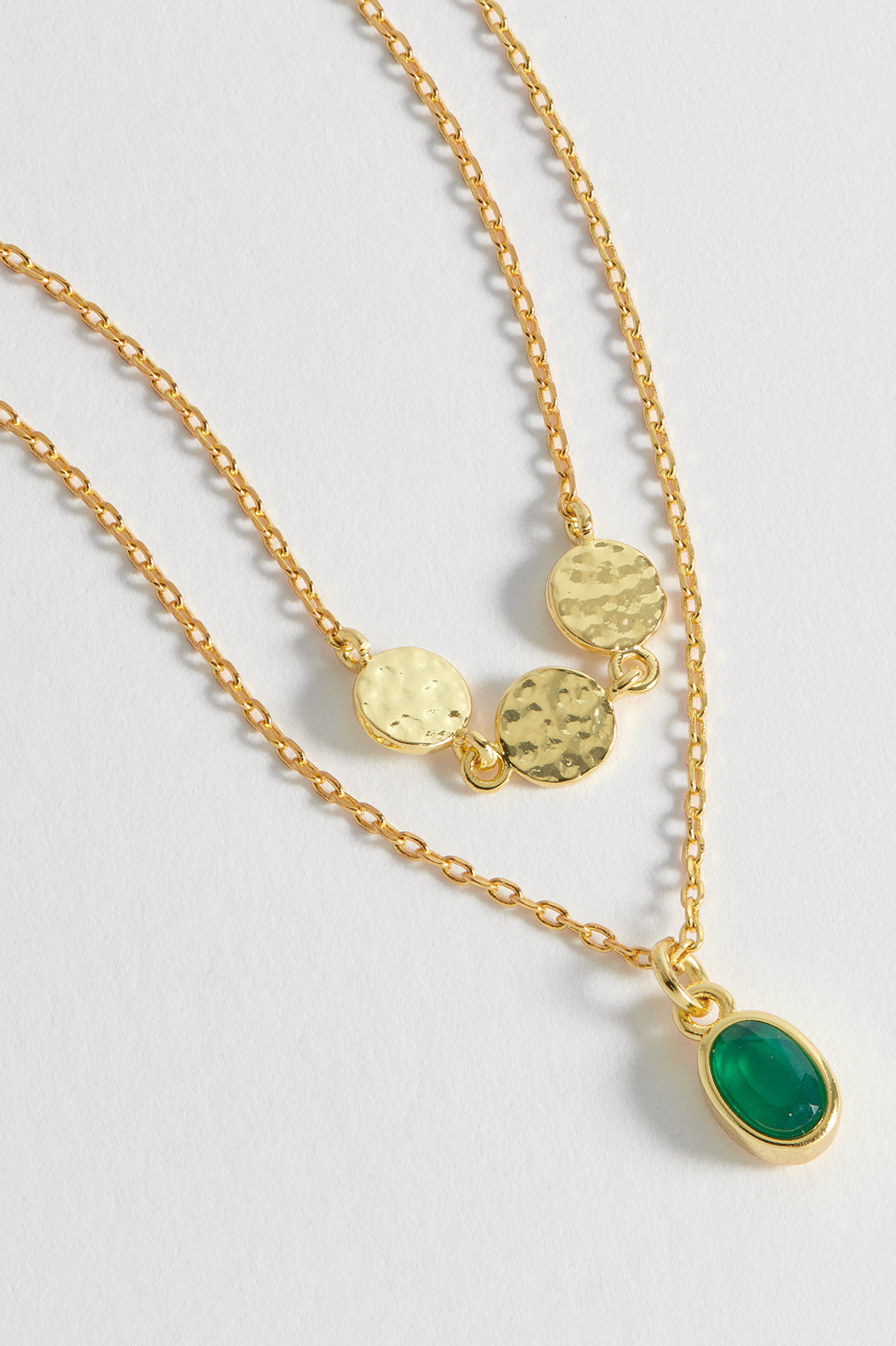 Textured Disc Gemstone Duo Necklace