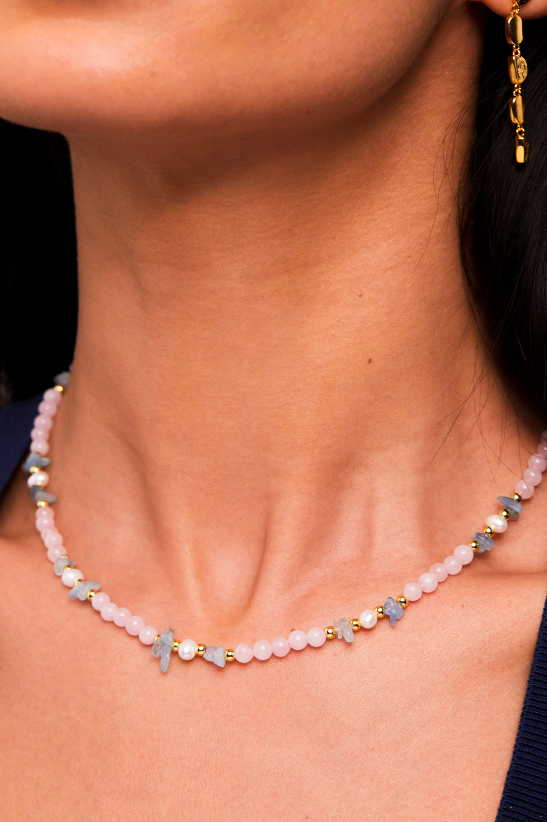 Gemstone Pearl T-Bar Necklace