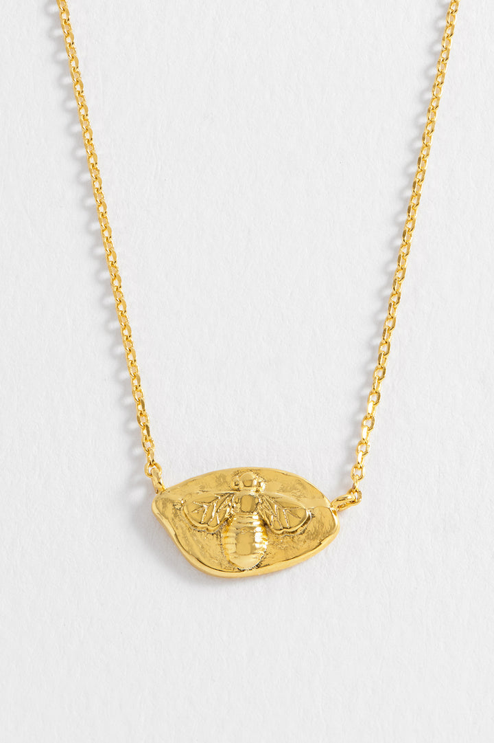 Hammered Coin Bee Pendant Necklace