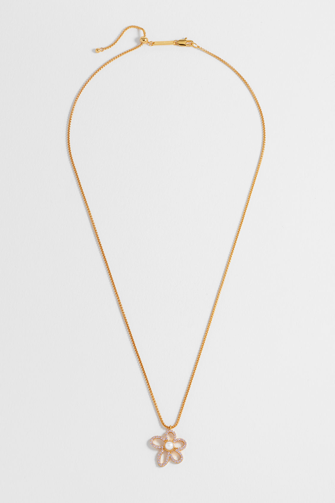 Pink And Pearl Tennis Chain Flower Necklace