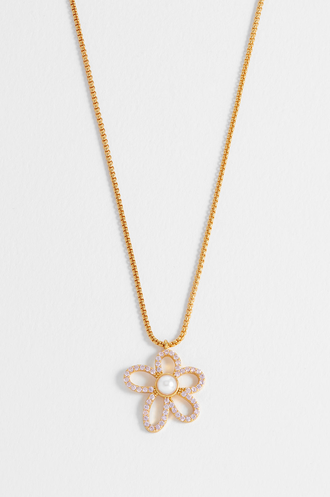 Pink And Pearl Tennis Chain Flower Necklace
