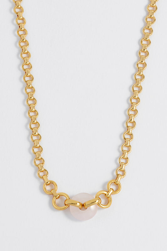 Rose Quartz Graduated Round Link Chain Necklace
