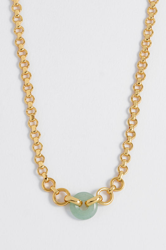 Green Quartz Graduated Round Link Chain Necklace
