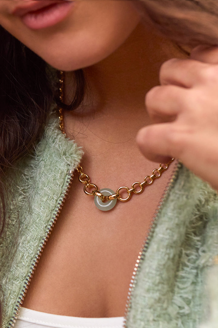 Green Quartz Graduated Round Link Chain Necklace
