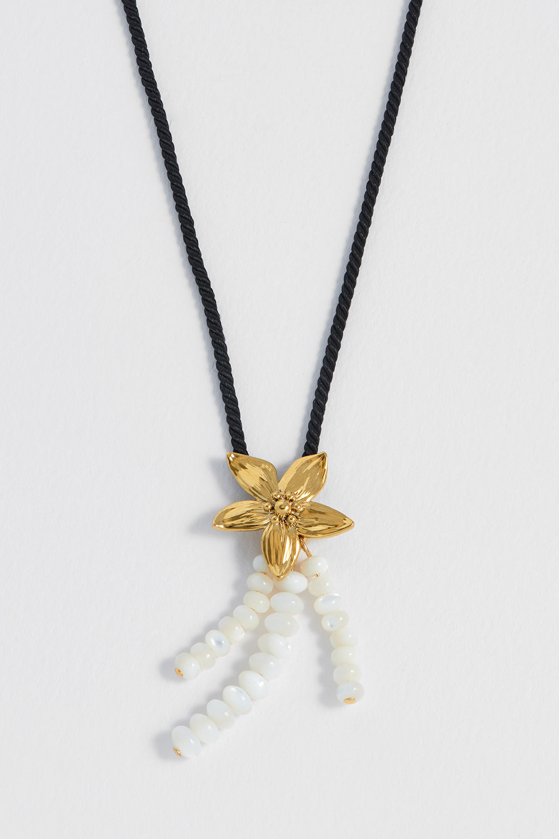 Pearl And Flower Cord Necklace