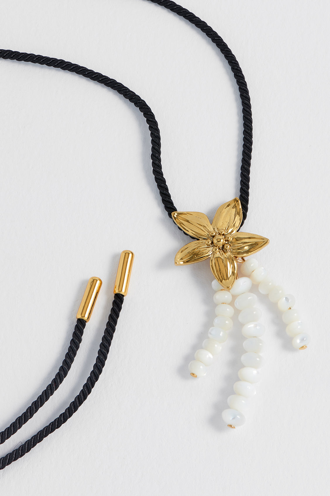 Pearl And Flower Cord Necklace