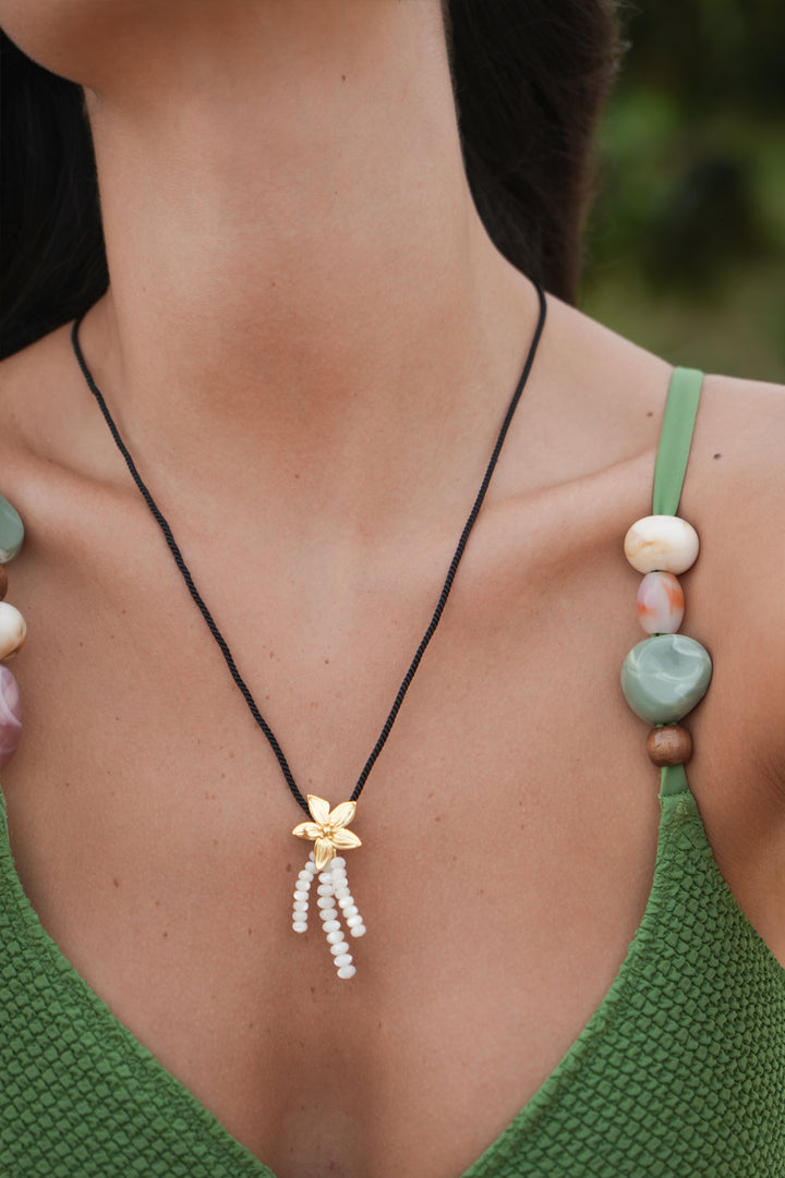 Pearl And Flower Cord Necklace