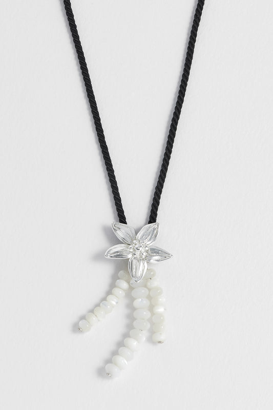 Pearl And Flower Cord Necklace