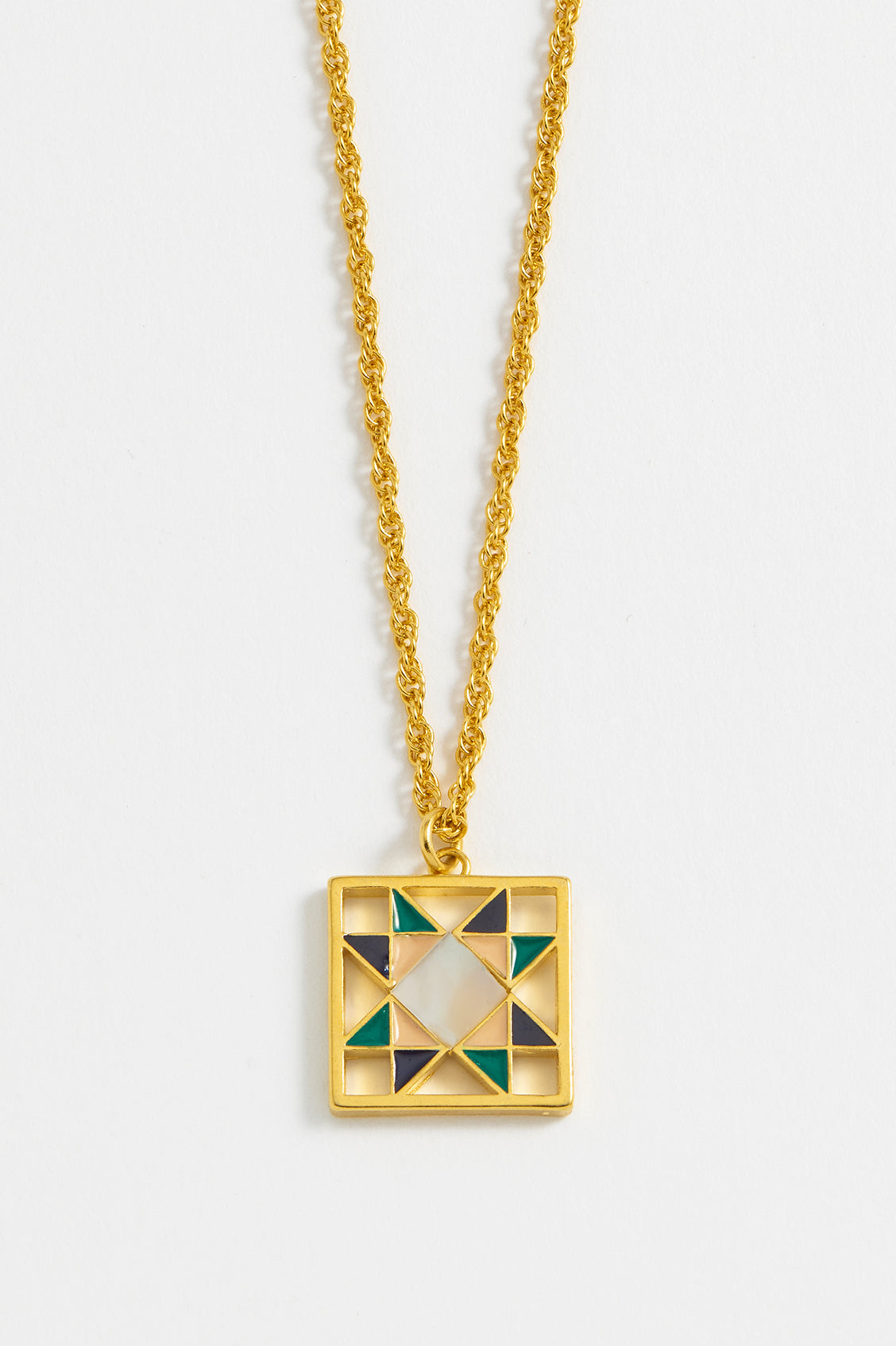 Quilted Square Pendant Necklace